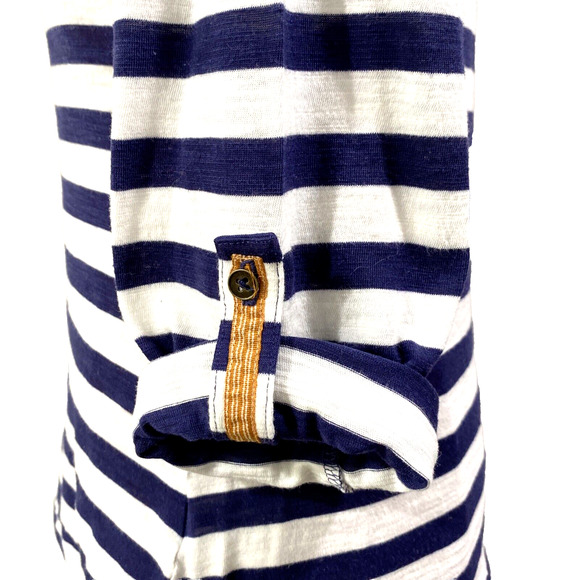 Anthropologie Postage Stamp Shirt Navy Striped Size M Roll Tab Sleeves Boho Chic - Picture 6 of 10